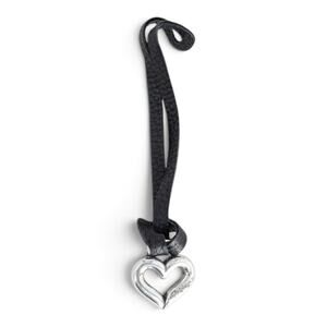 Brighton Silver Heart Key Fob Purse Charm Black Leather Strap 8" Vintage